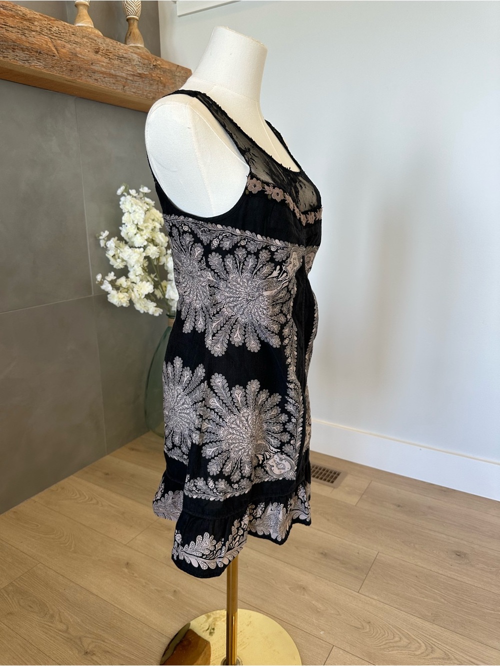 Free People Black Dress with Cream Embroidered Panels - Picture 5 of 9